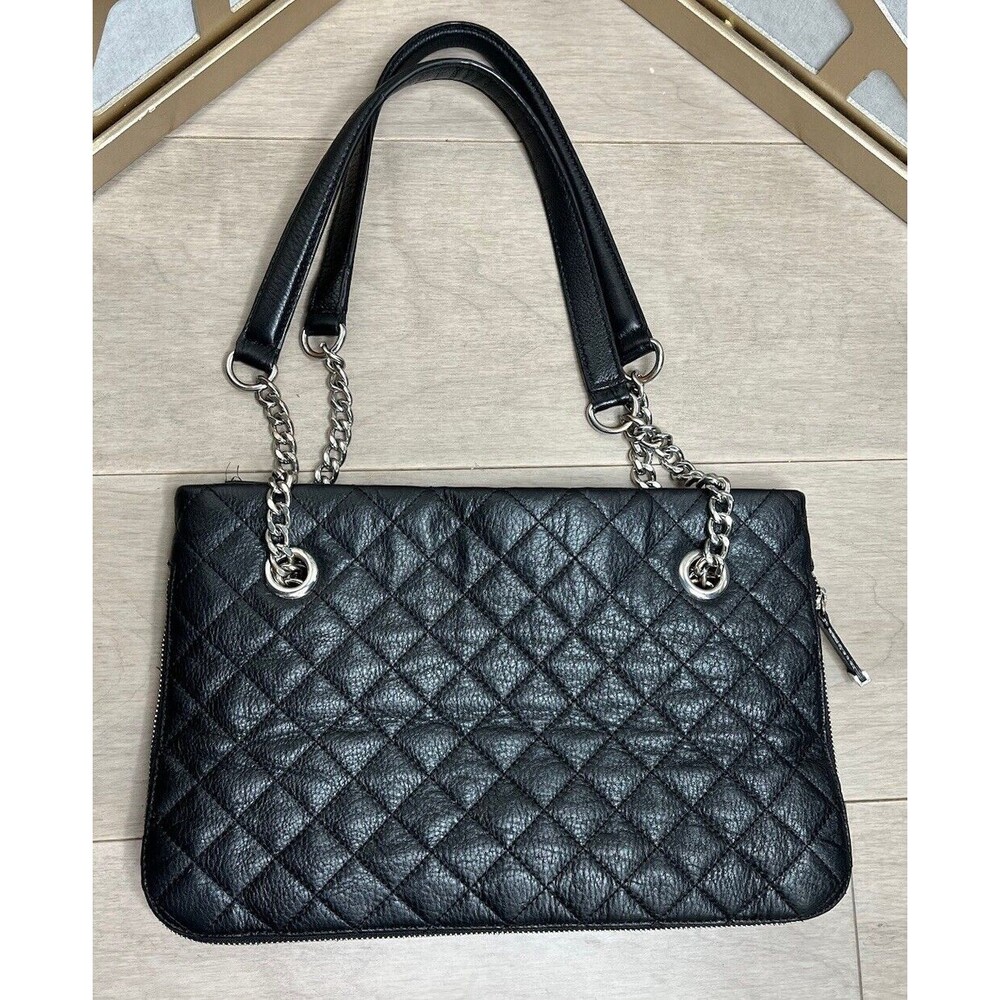Calvin Klein Ck Quilted Shoulder Leather Black Bag Purse Chain Zipper